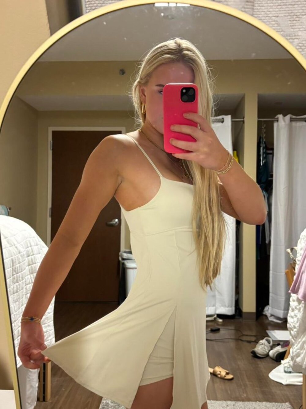 Women's White and Cream Dress
